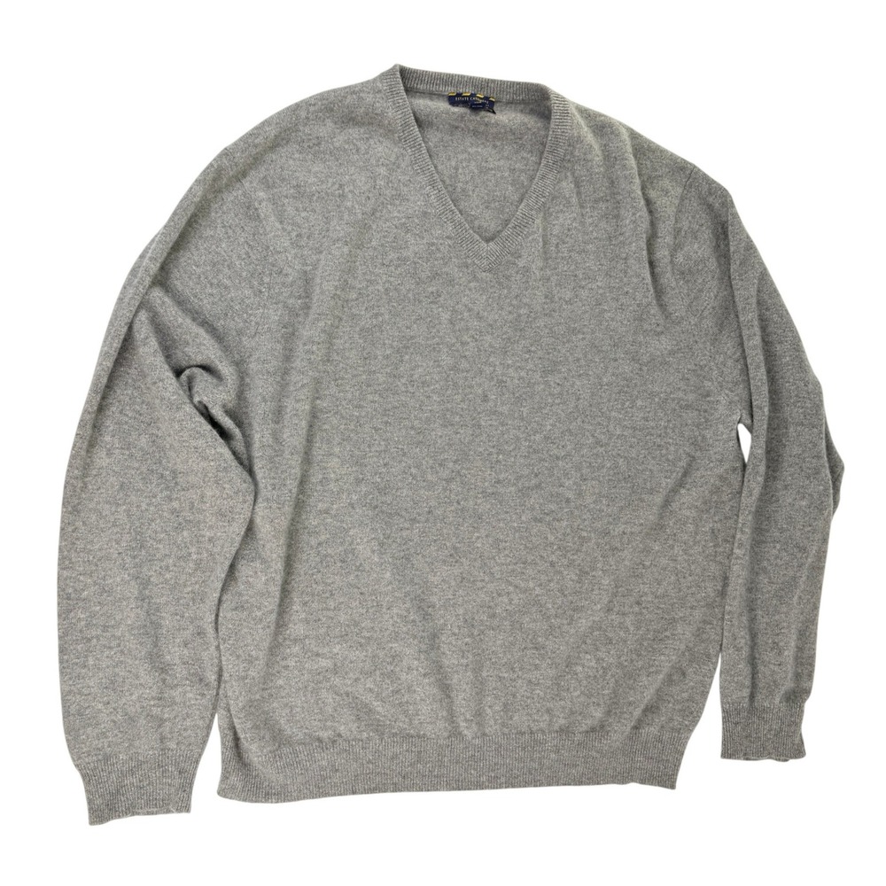 Club Room Mens Gray 100% 2-Ply Estate Cashmere V-Neck Sweater Pullover XL